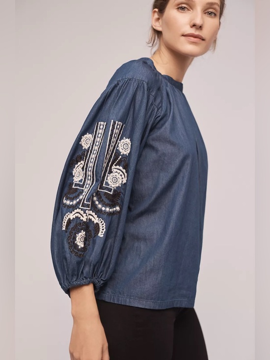 Anthropologie Tops - Ne Quittezpas by Anthropologie Genissat Peasant Top in Dark Denim Size Small